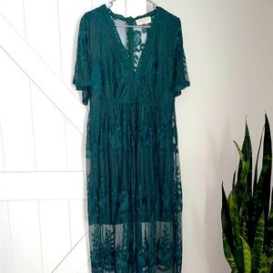 Light My Fire Dark Teal Lace Maxi Dress